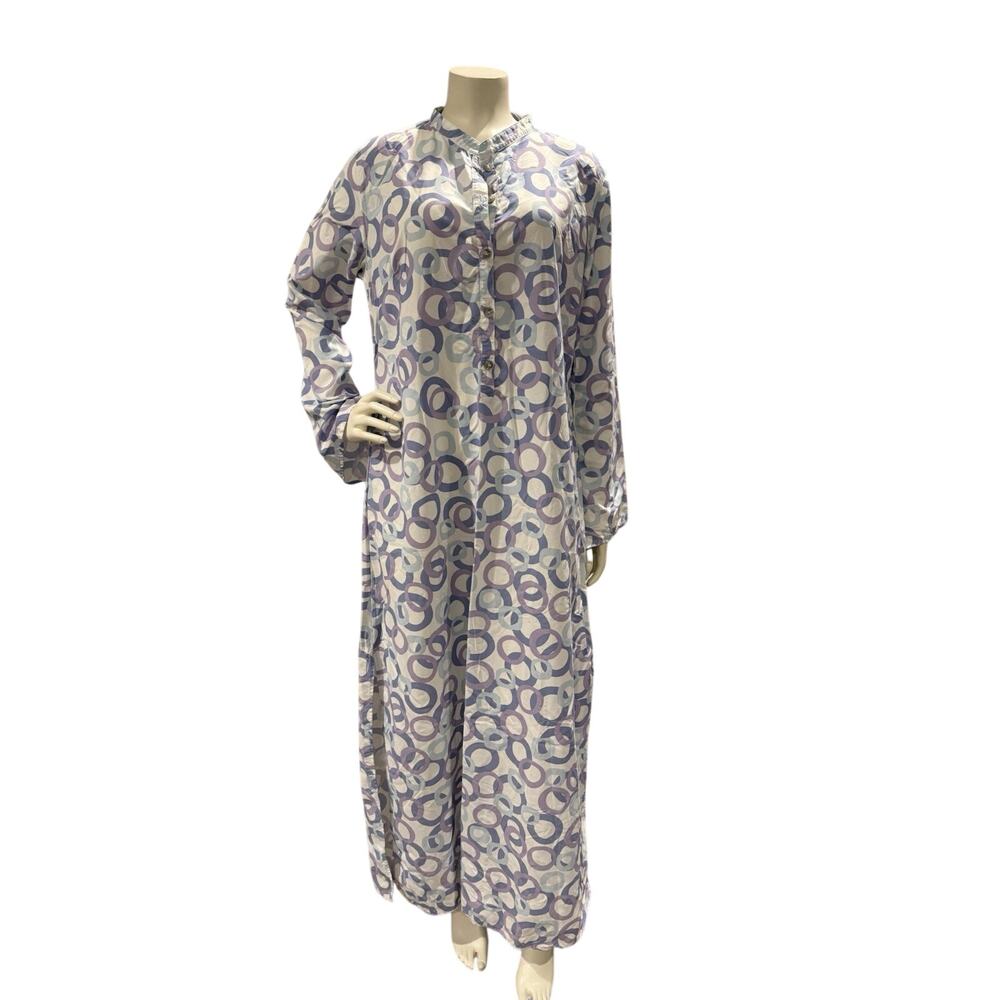 Solumbra Women’s Kaftan Sun Dress Blue Purple Circle Print Long Sz Small